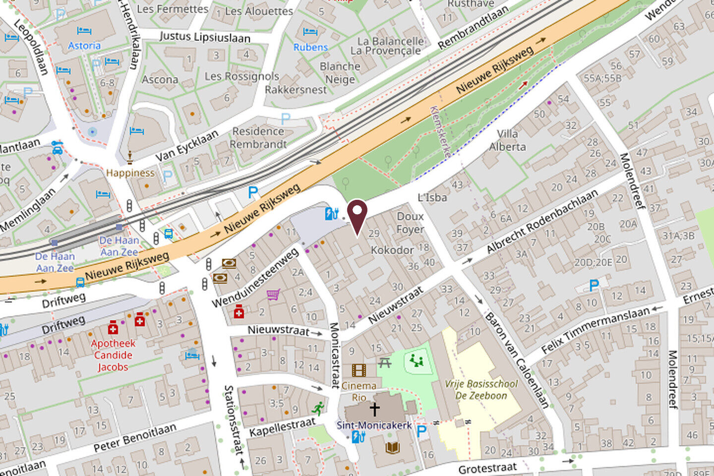 Kaart van de buurt rond de praktijk, Wenduinesteenweg 25, 8420 De Haan